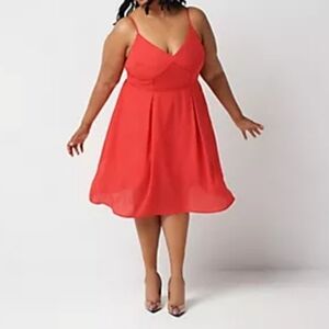 All Worthy Hunter McGrady Sleeveless Chiffon Dress, Ladder Lace Insets, Red